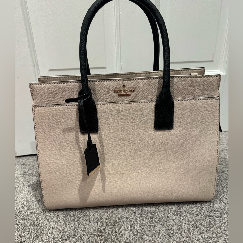 Kate Spade Leather Bag Pale Pink Trimmed Black Satchel strap info in description